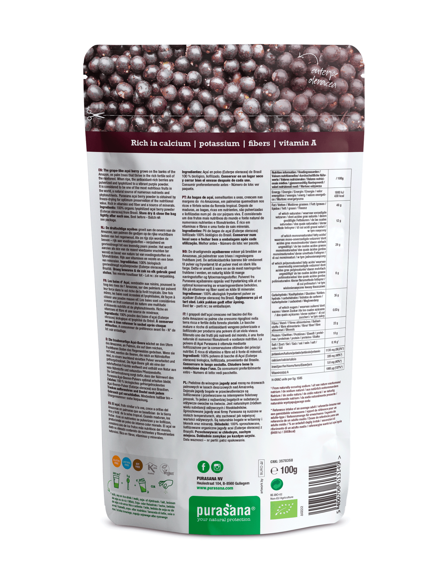 Acai berry freeze dried powder 100 g BIO